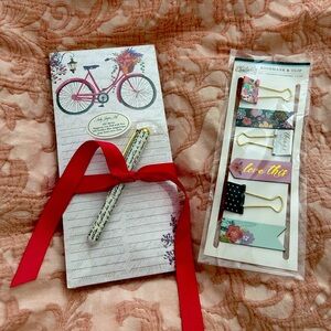 NEW 🆕 Note Pad & pen 🖊️  & Bookmark & clip 6pc , 3 magnetic bookmarks, 3 clips